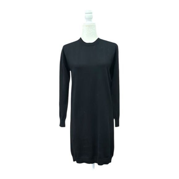 Vince Long Sleeve Cotton Crew Neck Ribbed Detail Black Sweater Dress Size XS - Picture 7 of 10